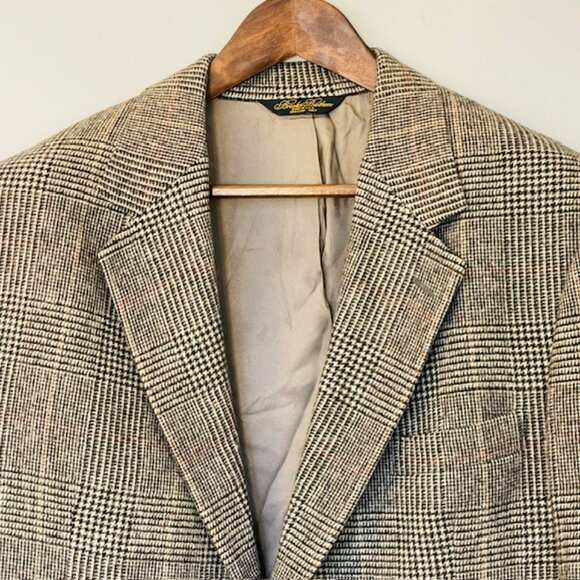 Vintage 90's Brooks Brothers USA Made Ivy Style Glen Plaid Blazer Camel Hair 42R - Picture 3 of 13